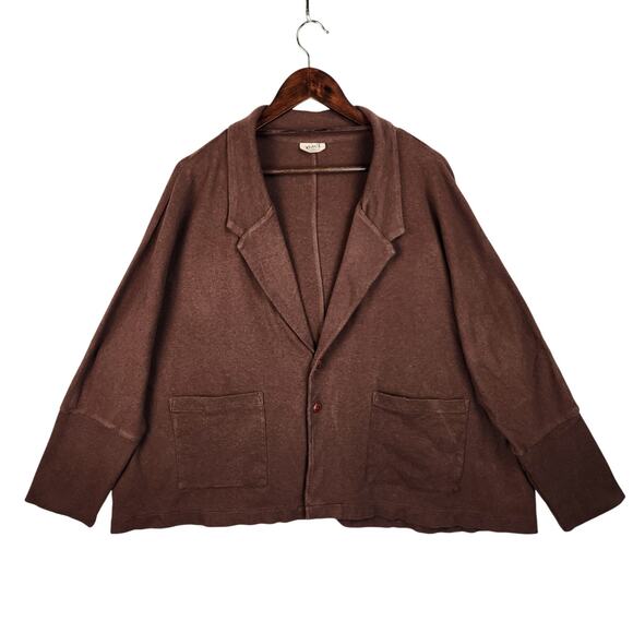 Pact Relaxed Blazer Cardigan Unisex XXL Brown Solid Organic Cotton Pockets EUC - Picture 2 of 14